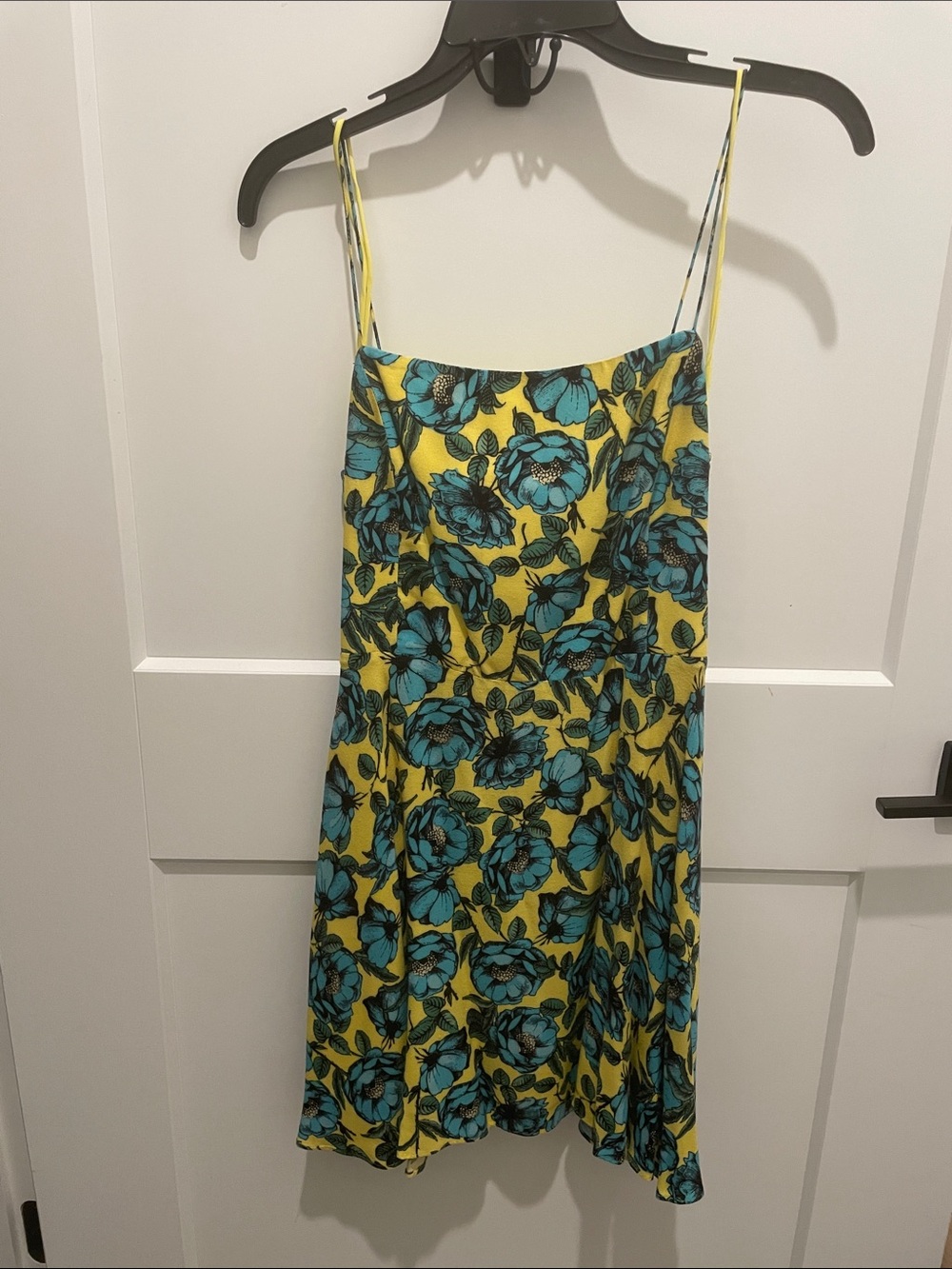 Alice + Olivia Yellow Slip Dress with Teal Floral Print